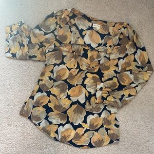 Meadow Rue Floral Blouse (yellow, brown and dark navy blue)